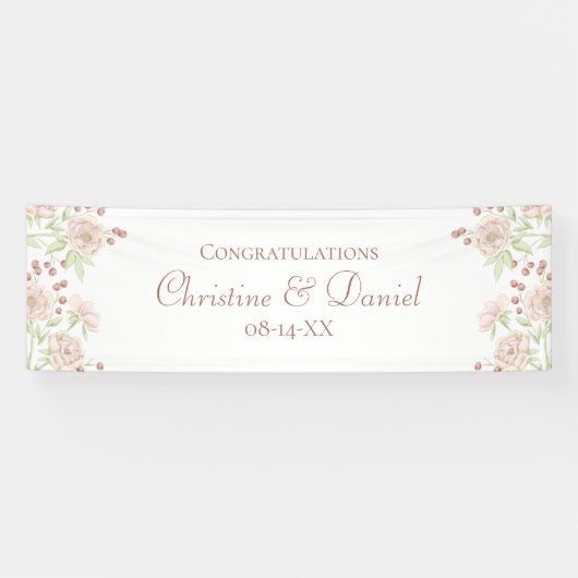 Roze Rozen Trouwbanner Spandoek (Horizontaal)