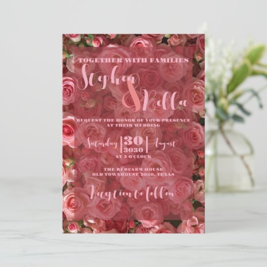 Roze Rozen Trouwen Zomer Floral Elegant Kaart (Staand voorkant)