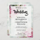 Roze Rozen Trouwprogramma Programmakaart (Voorkant / Achterkant)