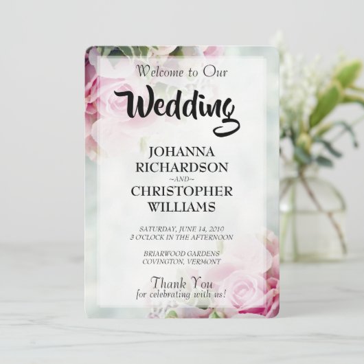 Roze Rozen Trouwprogramma Programmakaart (Staand voorkant)