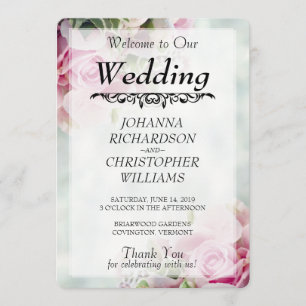 Roze Rozen Trouwprogramma Programmakaart