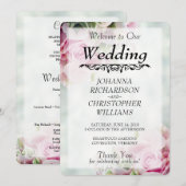 Roze Rozen Trouwprogramma Programmakaart (Voorkant / Achterkant)