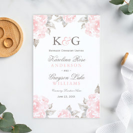Roze Rozen Trouwprogramma's met Vintage Waterverf