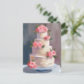 Roze Rozen Trouwtaart | Waterverf Trouw Briefkaart (Staand voorkant)