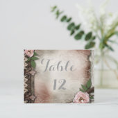Roze Rozen Trouwtafel Nummer Kaart (Staand voorkant)
