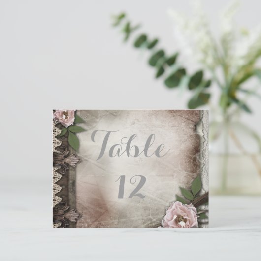  Roze Rozen Trouwtafel Nummer Kaart (Staand voorkant)