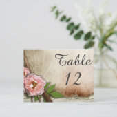 Roze Rozen Trouwtafel Nummer Kaart (Staand voorkant)