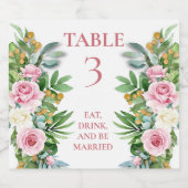 Roze Rozen Trouwtafel Nummer Mousserende Wijn Lab Sparkling Wijnetiket (Enkel label)