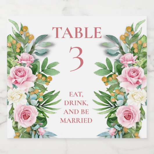 Roze Rozen Trouwtafel Nummer Mousserende Wijn Lab Sparkling Wijnetiket (Enkel label)