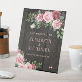 Roze rozen tuin bruiloft schuur hout welkomstbord reclamebord met voetstuk (Insitu)