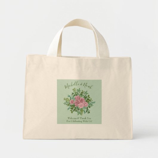 Roze Rozen Tuin Lente Huwelijk Mini Tote Bag (Voorkant)