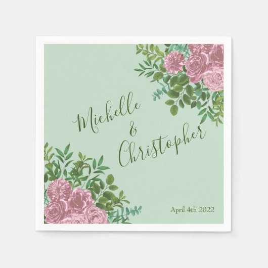 Roze Rozen Tuin Lente Huwelijk Servet (Voorkant)