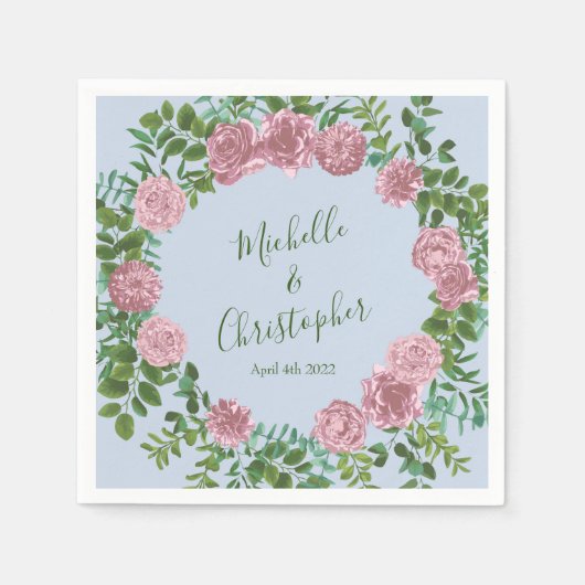 Roze Rozen Tuin Lente Huwelijk Servet (Voorkant)