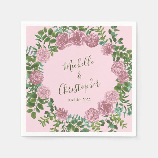 Roze Rozen Tuin Lente Huwelijk Servet (Voorkant)