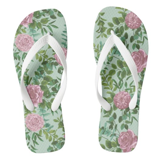 Roze Rozen Tuin Lente Huwelijk Teenslippers (Voetbed)