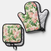 Roze Rozen Tuin Ovenwant & Pannenlap Set (Voorkant / Achterkant)