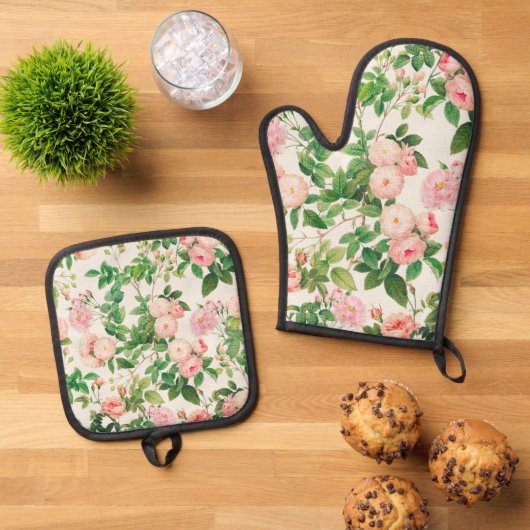 Roze Rozen Tuin Ovenwant & Pannenlap Set (Top down)