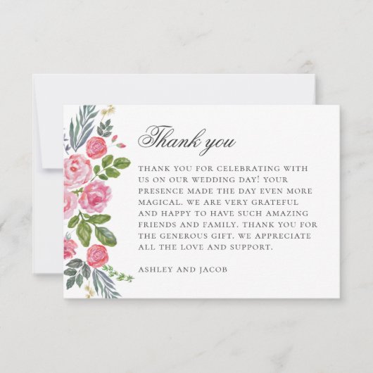 Roze rozen. tuinbloemen. Bloemenbruiloft Bedankkaart (Voorkant)