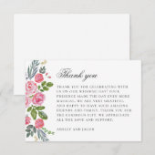 Roze rozen. tuinbloemen. Bloemenbruiloft Bedankkaart (Voorkant / Achterkant)