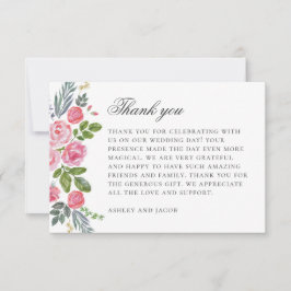 Roze rozen.  tuinbloemen. Bloemenbruiloft Bedankkaart