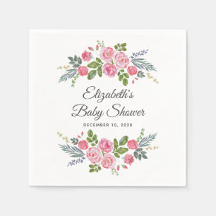 Roze rozen. Tuinbloemen. Floral baby shower Servet