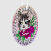 Roze rozen Tuxedo Cat Ornament (voorkant)