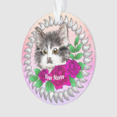 Roze rozen Tuxedo Cat Ornament (voorkant)