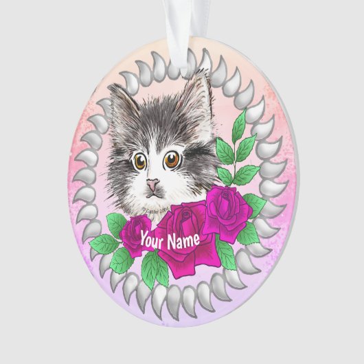 Roze rozen Tuxedo Cat Ornament (voorkant)