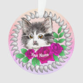 Roze rozen Tuxedo Cat Ornament (voorkant)