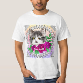 Roze rozen Tuxedo Cat T-shirt