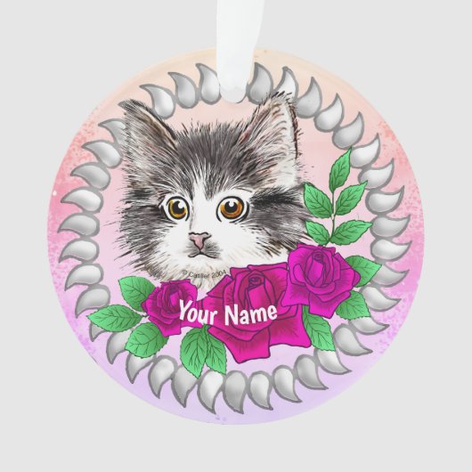Roze Rozen Tuxedo Kat Ornament (voorkant)