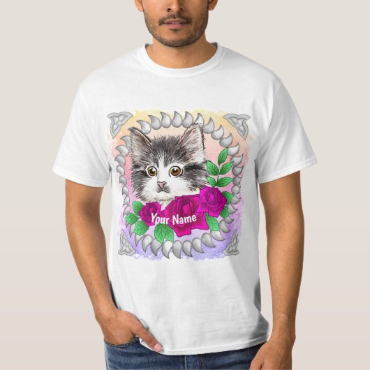 Roze Rozen Tuxedo Kat  T-shirt (Voorkant)