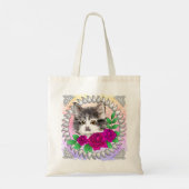 Roze Rozen Tuxedo Kat Tote Bag (Achterkant)