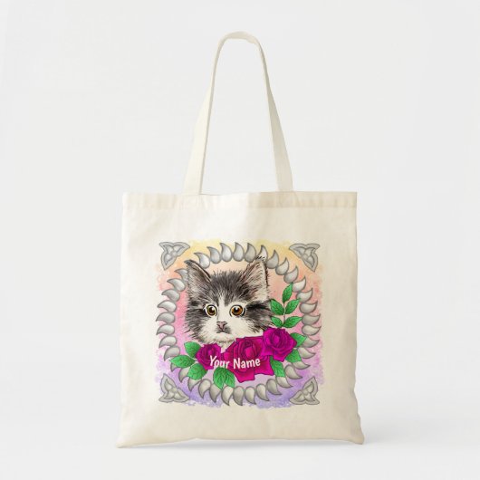 Roze Rozen Tuxedo Kat Tote Bag (Voorkant)