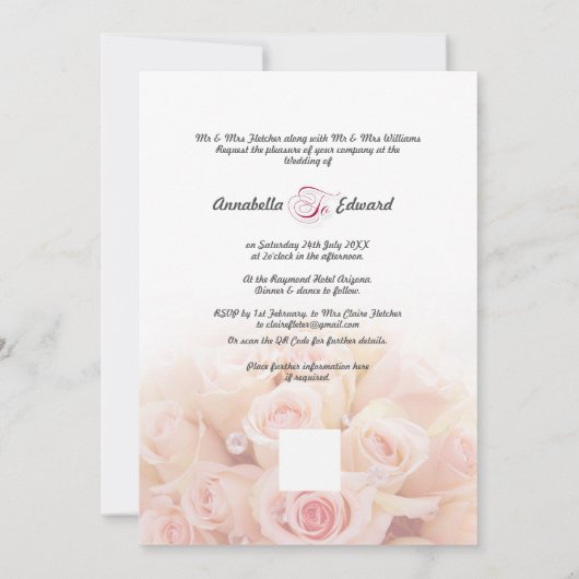 Roze Rozen Tweekantige Trouw Uitnodiging (Achterkant)