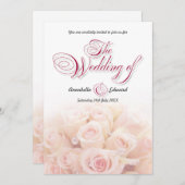 Roze Rozen Tweekantige Trouw Uitnodiging (Voorkant / Achterkant)