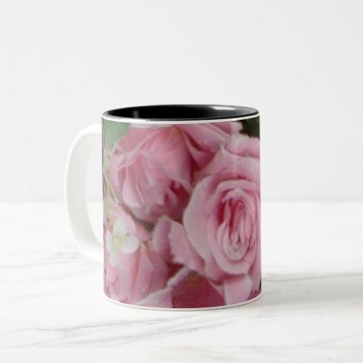 Roze rozen tweekleurige koffiemok (Voorkant links)