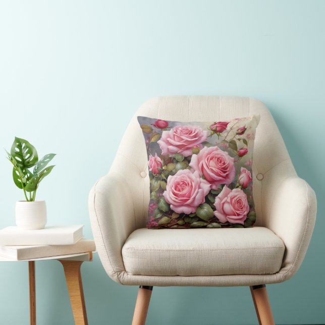 Roze Rozen uit Grootmoeders Tijd Kussen (Stoel)