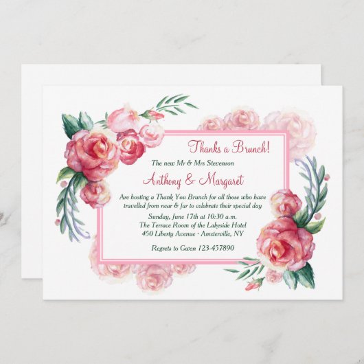 Roze Rozen Uitnodiging (Voorkant / Achterkant)