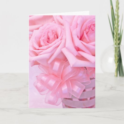 Roze rozen V Feestdagen Kaart (Voorkant)