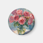 Roze rozen vaas magneet (Voorkant)