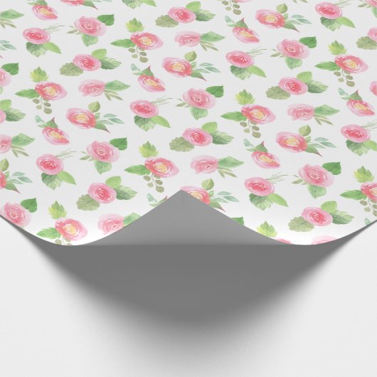 Roze Rozen van de Floral Waterverf Modern Girly  Cadeaupapier (Hoek)