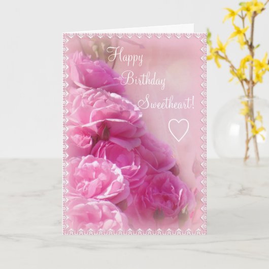 Roze Rozen Verjaardag Wenskaart Kaart (Gele Bloem)