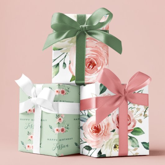 Roze Rozen Verjaardags Inpakpapier Vellen