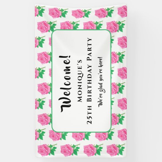 Roze Rozen Verjaardagsbanner Spandoek (Verticaal)