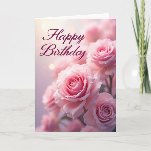 Roze Rozen Verjaardagskaart Kaart (Voorkant)