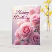 Roze Rozen Verjaardagskaart Kaart (Gele Bloem)