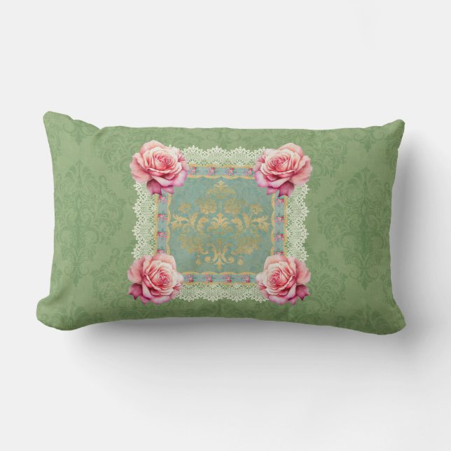  Roze Rozen Vervaagd Damask Design Kussen (Voorkant)