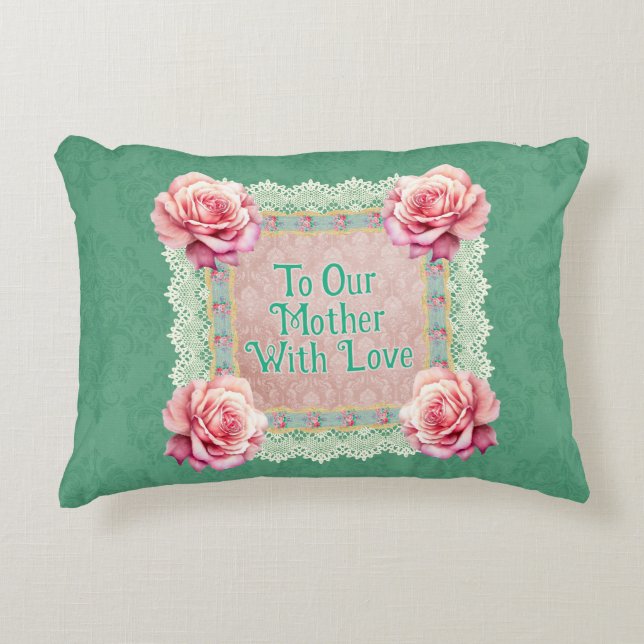  Roze Rozen Vervaagd Damask Gepersonaliseerd Accent Kussen (Voorkant)