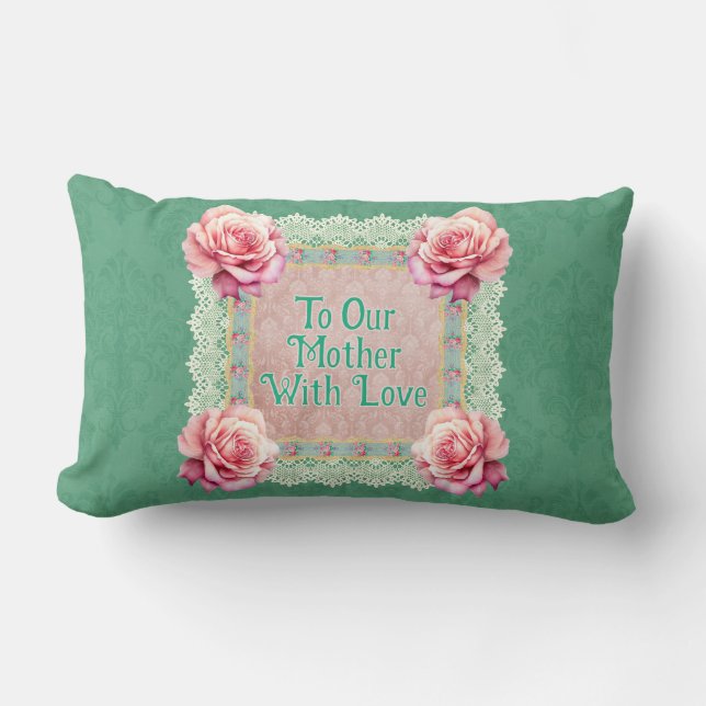  Roze Rozen Vervaagd Damask Gepersonaliseerd Kussen (Voorkant)